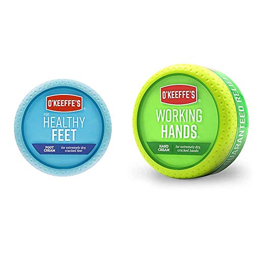O'Keeffe's K0320001 07165000898 Healthy Feet Foot Cream, 3.2 oz, Jar, 1-Pack, Blue, 3 Ounces & Working Hands Hand Cream, 3.4 Ounce Jar, (Pack 1)