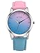 Womens Quartz Watches,COOKI Rainbow Design Unique Analog Fashion Clearance Lady Watches Female watches on Sale Casual Wrist Watches for Women,Round Dial Case Comfortable Faux Leather-H15 (Pink)