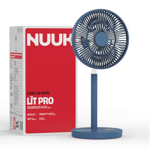 Image of NUUK LIT PRO Rechargeable Table Fan| 3 Mood Lights| 20 hrs Run time| 8000 mAh Battery| 9 inch Wireless Fan with Magnetic Remote| Super-silent BLDC Motor| 120 Auto Oscillation| Type - C Charging