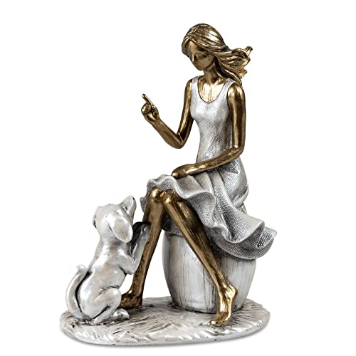formano Figura decorativa para mujer con perro, 13 x 18 cm, escultura de mujer