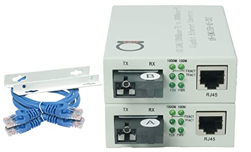 Single Mode SC WDM Single Fiber Bi-Di Gigabit Media Converter - Built-In Fiber Module 20km (12.42 miles) – to UTP Cat5e Cat6 10 100 1000 RJ-45 – Auto Sensing Gigabit or Fast Ethernet Speed -1 pair