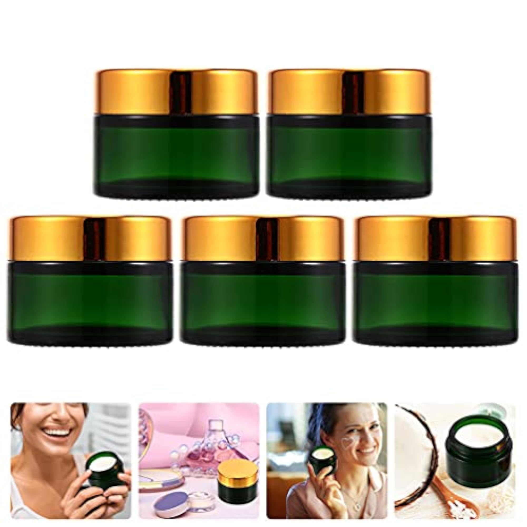 5pcs Clear Glass Refillable Travel Cream Pot Jar Set