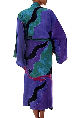 Novica Purple Women's Batik Long Robe, Turquoise Ocean' (One Size Fits Most) #TOP2