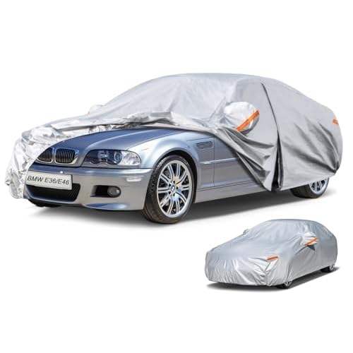 Kayme 6 Layers Car Cover Waterproof All Weather, Outdoor Car Cover UV Rain Sun Protection, Universal Fit for BMW E46 E36 E30, Dodge Neon, Mitsubishi M