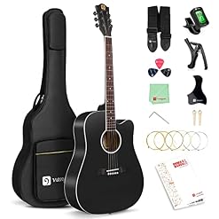 Vangoa Guitare acoustique 104 cm, noir mat - Les Beatles, Paul McCartney, John Lennon, RIngo Starr, George Harrison