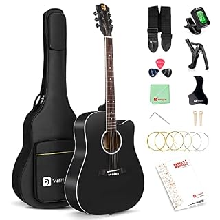 Vangoa Guitare acoustique 104 cm, noir mat - Les Beatles, Paul McCartney, John Lennon, RIngo Starr, George Harrison