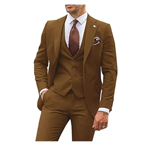 AHIOJEGX Herrenanzüge 3-teilige Anzüge for Herren, schmale Passform, Bräutigam-Smoking, Hochzeitsanzüge, formeller Partyanzug for Herren(Brown,L (EU 50)) AHIOJEGX Herrenanzüge 3-teilige Anzüge for Herren, schmale Passform, Bräutigam-Smoking, Hochzeitsanzüge, formeller Partyanzug for Herren(Brown,L (EU 50))