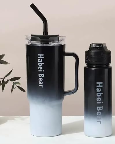 2'li Matara Seti 1500 ml + 900 ml, Pipetli Kapaklı Su Şişesi, Siyah