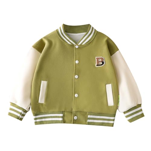 Genérico Chaqueta de Béisbol con Parches para Niñas Abrigo de Manga Larga Infantil Ropa de Entretiempo Ligera y Cálida Diseño Casual Deportivo (Green, 18-24 Months)