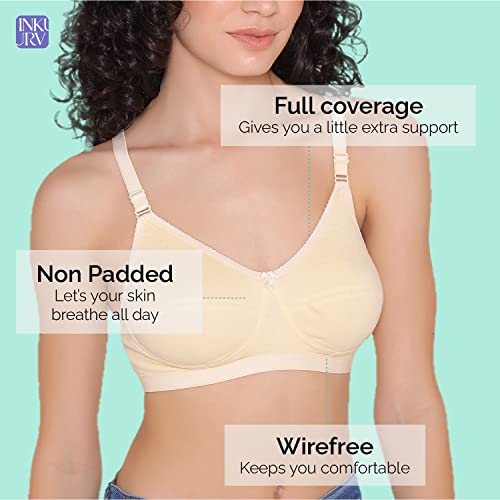 Image of INKURV Full Coverage Bra Set for Women | Non-Wired, Non-Padded Everyday Bra for Girls | Made with Soft Cotton Blend Fabric, Comfortable Regular Wear Bra - Rio Combo of 3