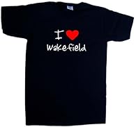 Slogan: I Love Heart Wakefield Fruit of the loom V-Neck T-Shirt V-Neck 165gsm Black with White design.