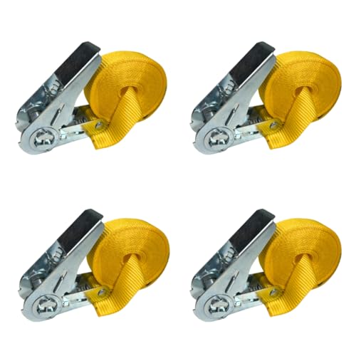 4 correas tensoras LOADCARE de 4 m con trinquete, correa de sujeción rápida, 25 mm de ancho, correa de amarre de una pieza 800 daN