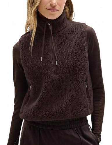 Xaspee Womens Sherpa Fleece Vest Half Zip Cropped Pullover(Brown-XL)