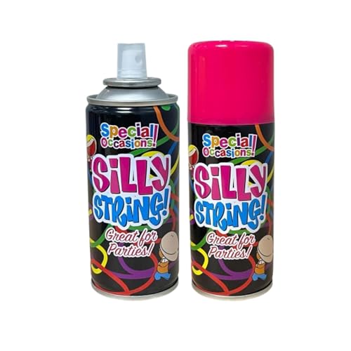 PEBBLE HUG Silly Sting Spray Assorted Colour Crazy Strings Can for Birthday Wedding Stag Hen Party Colour Streamer Spray Special Occasions for Wedding Party 2X