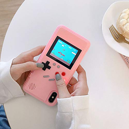Gameboy Case for iPhone, Handled Retro Game Console Cell Phone Case with 36 Classic Games, Full Color Display Shockproof Video Game Case Compatible with iPhone (Pink, for iPhone 12/12Pro)