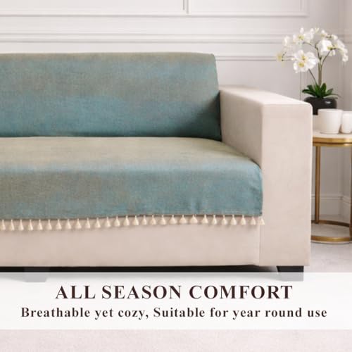 Image of STITCHNEST Jute Sofa Cover - Silk Brown, 24x60 Inch | Soft Textured Fabric with Tassel| Full Coverage Sofa for Living Room Decor