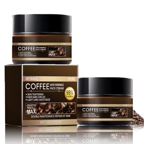 Crema Hidratante de Retinol Cafeína Anti-Arrugas, Crema De Retinol De Café Contra Las Arrugas, La Cafeína Hidratante Crema Facial Reparar Profundamente La Piel y Retrasar el envejecimiento (2 unidades