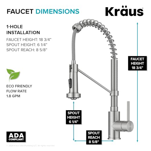 Image of KRAUS Bolden Commercial Style 2-Function Single Handle Pull Down Kitchen Faucet in Spot-Free Stainless Steel, KPF-1610SFS