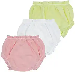 Calcinha Tapa Fralda Lisa para Bebê em Algodão Kit com 3 Peças Cores Suaves em Tamanhos P M e G (Branca, Rosa e Amarelo Bebê, G)