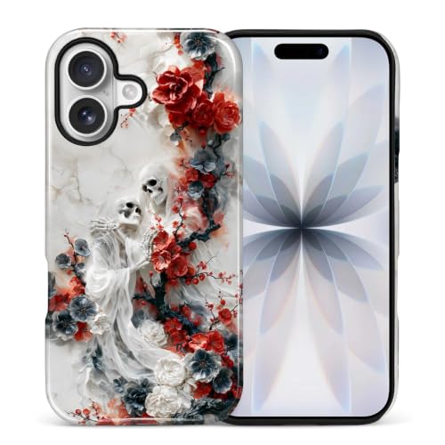 NONMY for iPhone 17 Case,Hybrid 2 Layer Hard Shell Silicone Protective Case - Plum Blossom Skull Halloween - Scratch Resistant Shockproof Cover