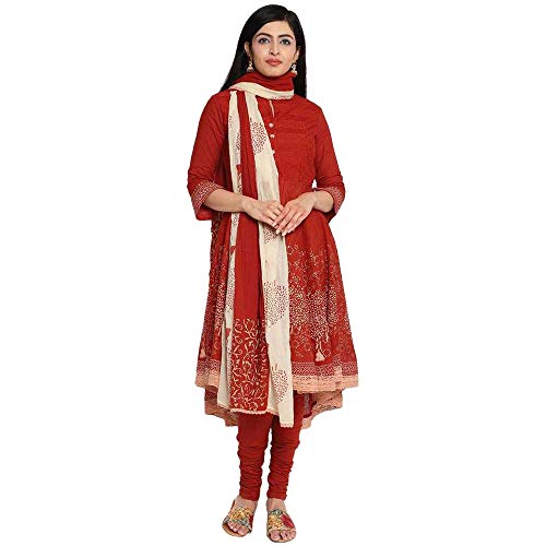 Image of BIBA Women Cotton Asymmetric Solid Suit Set