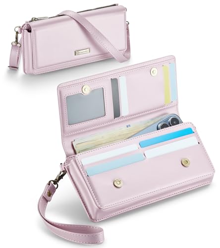 CaseMe Women Wallet RFID Blocking Multi Card Slots with Zipper Pocket Detachable Wristlet & Shoulder Strap