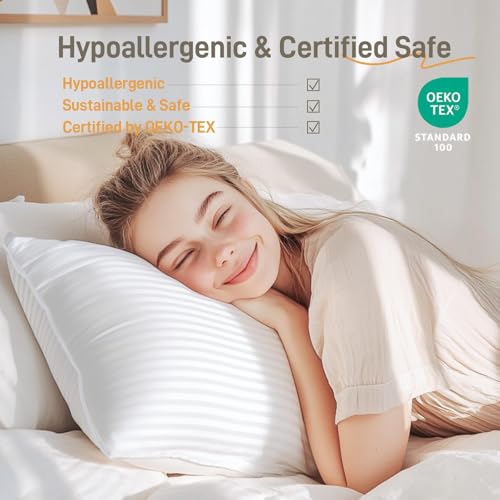 Image of Lyralith Hypoallergenic Cotton Cover with Down Alternative Pillow, King Size, Luxury Hotel Quality, Ideal for Side, Back and Stomach Sleepers, Oeko-TEX Certified