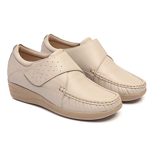 Sapato Feminino confort couro sola Anabela 084 mager (36, 084-marfim)