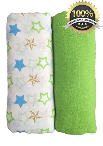 Muslin Swaddle Blankets 2 Pack - Seben Baby - 100% Cotton - 47 inch x 47 inch Large Softest Muslin Receiving Blankets - Lifetime Guarantee - Unisex for Boys or Girls
