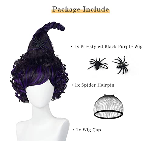 Black Purple Mary Wig For Kids Adults Pre-Styled Fluffy Braided Witch Wig Costume Halloween Party Hair Wigs With Braid For Kids With Cap #TOP4