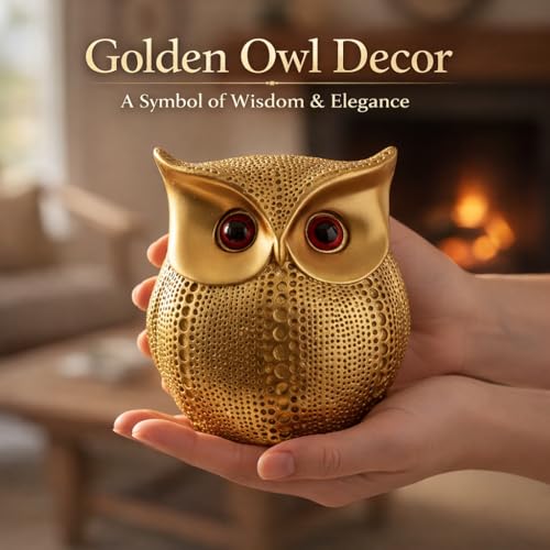 Image of Golden Owl Showpiece for Home Decor | Feng Shui Owl Statue for Wisdom, Wealth & Good Luck | Decorative Owl Figurine for Living Room, Office Desk, Gift Item