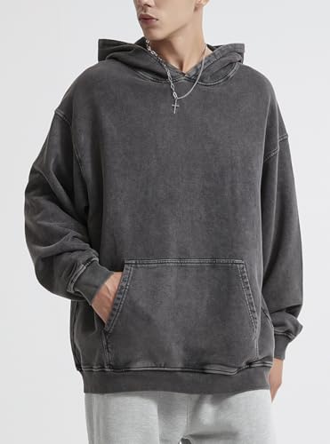 Mens Hoodies Pullover Vintage Hooded Sweatshirt Washed Hoodie Oversized Heavyweight Streetwear Cotton Sweatshirt3