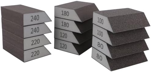 12 Pack Single Sanding Sponge Set - 80/100/120/180/220/240 Grit Sanding Blocks Assortment, Washable and Reusable,for Wood,Drywall,Metal,Furniture Finishing