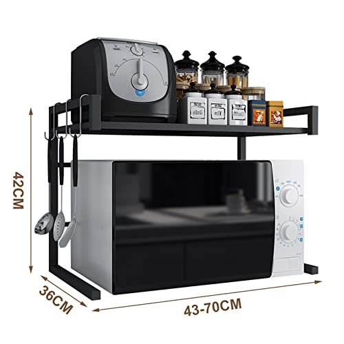 OURECO Microwave Oven Rack Kitchen Steel Microwave Oven Rack, Expandable Oven Shelf, 2-Tier Kitchen Counter Space Saver Shelf With 3 Hooks For Living Room Bathroom Bedroom 3 OURECO Microwave Oven Rack Kitchen Steel Microwave Oven Rack, Expandable Oven Shelf, 2-Tier Kitchen Counter Space Saver Shelf With 3 Hooks For Living Room Bathroom Bedroom