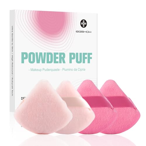 EIGSHOW Triangle Makeup Powder Puff, Face Sponge, Soft Plush Powder Sponge, Suitable for Baking Powder Makeup or Blush, Pink and Beige, Pack of 4 (M113)