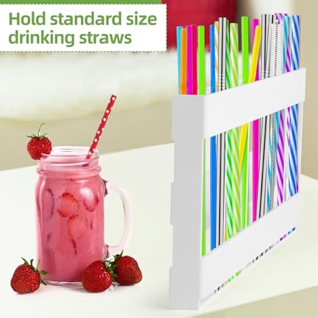 Acrylic straw holder with double-sided tape,cabinet straw organizer,Straws dispenser,suitable for cabinets and kitchen countertops (white)