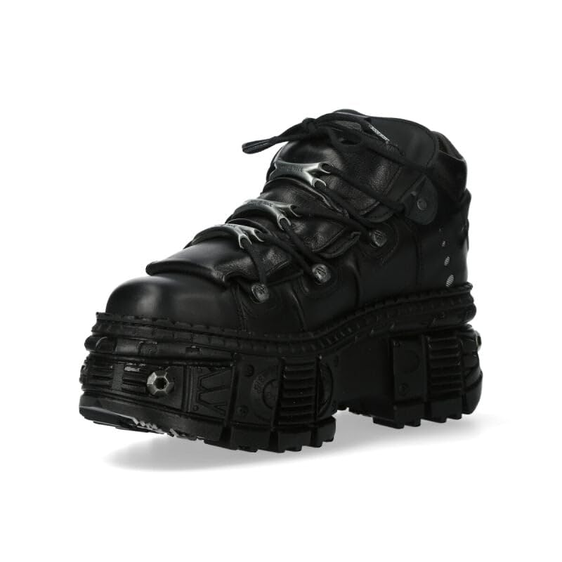 New Rock Botas Unisex Suela Tornillos Power con Cordones Color Negro Piel/Unisex Black Boots Leather Shoelaces M.WALL106-S25 (numeric_46)