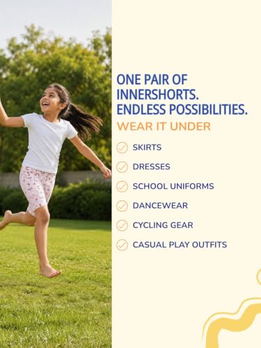 Image of mackly Girls Inner Shorts (Pack of 2) | 2-in-1 Seamless Panty Shorts with Gusset | Soft Breathable Base Layer for Dresses, Skirts