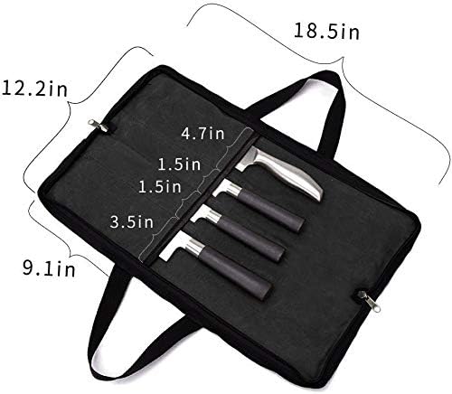 Miniatura 4 de Rollo de cuchillos, bolsa resistente para cuchillos, estuche de lona encerada con 4 ranuras para cuchillos y herramientas de cocina, bolsa para