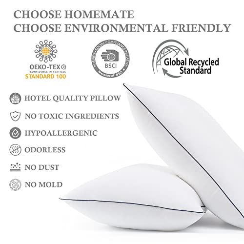 HomeMate Bed Pillows for Sleeping - Queen Size(20\"x28\") Set of 2 Pillows Allergy Friendly Microfiber Shell Fluffy Down Alternative Filling Breathable Pillow Suitable Back Stomach or Side Sleepers - Thumbnail 5