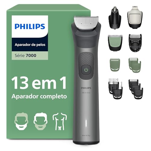 Aparador de Pelos Philips All-in-One 13 em 1 Série 7000 | Máquina para Rosto, Cabelo e Corpo | Barbeador Elétrico Multigroom à prova d'água | MG7922/15