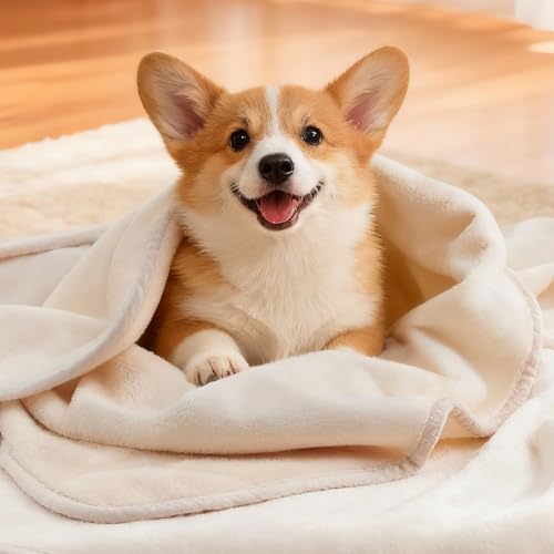 Image of LOOBANI Waterproof Dog Blanket for Couch: Spill-Proof Puppy Blankets for Small Medium Dogs Washable, Reversible Soft Flannel Pet Throw for Dog Bed, Crate, Couch Sofa Cover, Travel, 30 inch x 40 inch, Beige