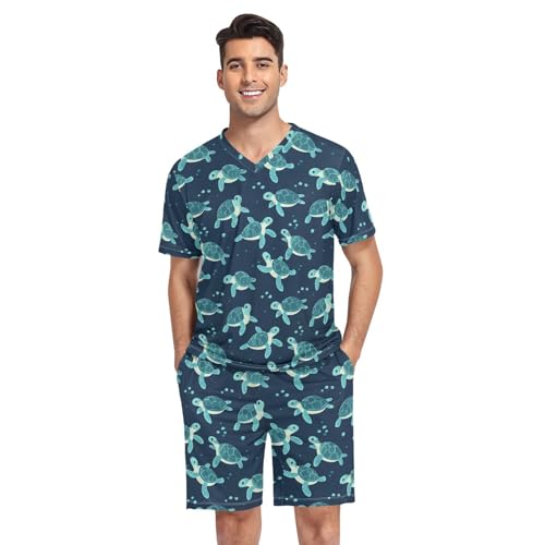Laprad Men's Pajamas Set Short Sleeve Sleepwear Turtle Comfortable Loungewear