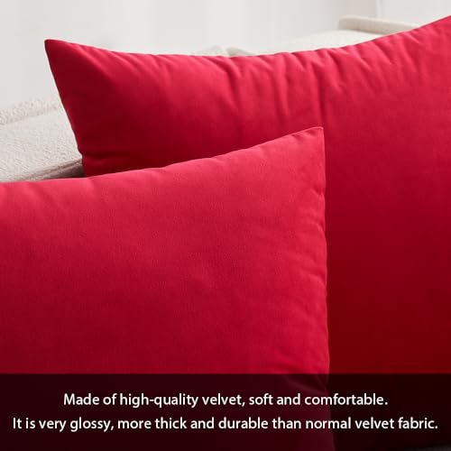 Image of MIULEE Pack of 2 Velvet Pillow Covers Decorative Square Pillowcase Soft Solid Cushion Case for Sofa Bedroom Car 22 x 22 Inch Red