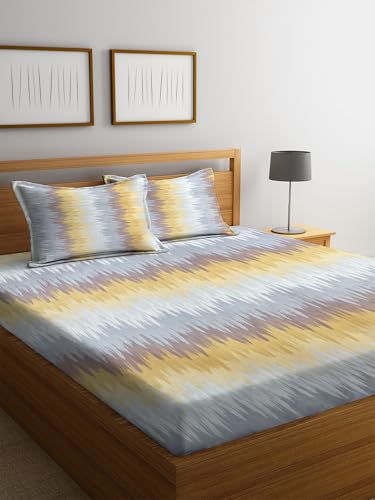 Image of Cotton Feel Glace Cotton Elastic Fitted Printed King Size Double Bed Bedsheet with 2 Pillow Covers Fits Upto 8 inches Mattress,Size- 72x78x10 Inches (Multicolor)