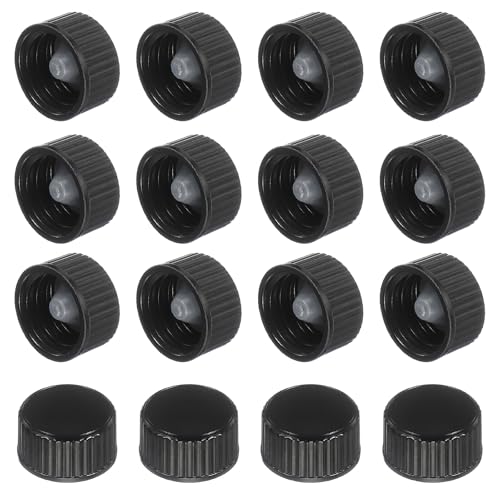 uxcell 16 Pcs Phenolic Resin Cover, 20mm Poly Seal Screw Caps Plastic Replacement Bottle Caps Thread Plastic Lids for Chemicals Food Cosmetics Bottles, Black