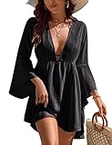 Blooming Jelly Womens Swimsuit Coverup V Neck Chiffon Bathing Suit Cover Up Beach Dress Swim Bikini Summer Outfits Black