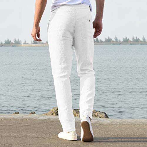 tuduoms Men's Slim-Fit Slacks Drawstrintg Linen Capri Pants Casual Straight Fit Tapered Trouser Lightweight Summer Beach Pant4
