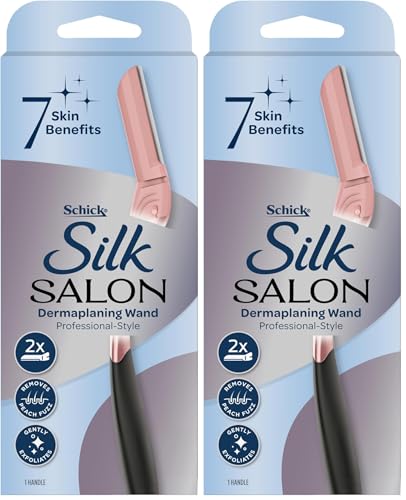 Schick - Silk Salon | Dermaplaning Wand | 1 handle with 2 refills | 2 blade refills | Dermaplane | Dermaplaning | Remove Facial Hair | Remove Peach Fuzz | 7 Skin Benefits (Pack of 2)