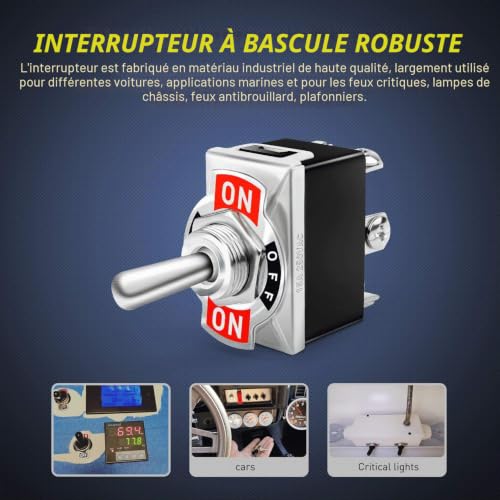 Nilight Lot de 5 interrupteurs à bascule 6 broches On/Off/On, 15 A 250 V, 20 A 125 V, DPDT, en métal, avec capuchons étanches – vue 7